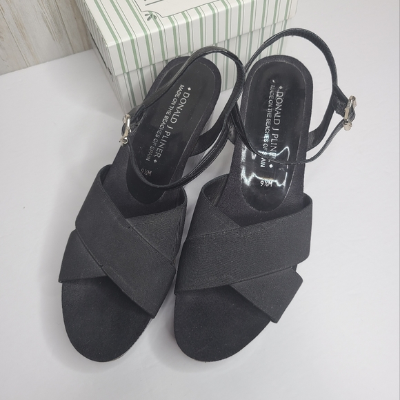 Donald J Pliner Bente Black Patent Ankle Strap Wedge Sandals Shoes 9.5 - Picture 14 of 16